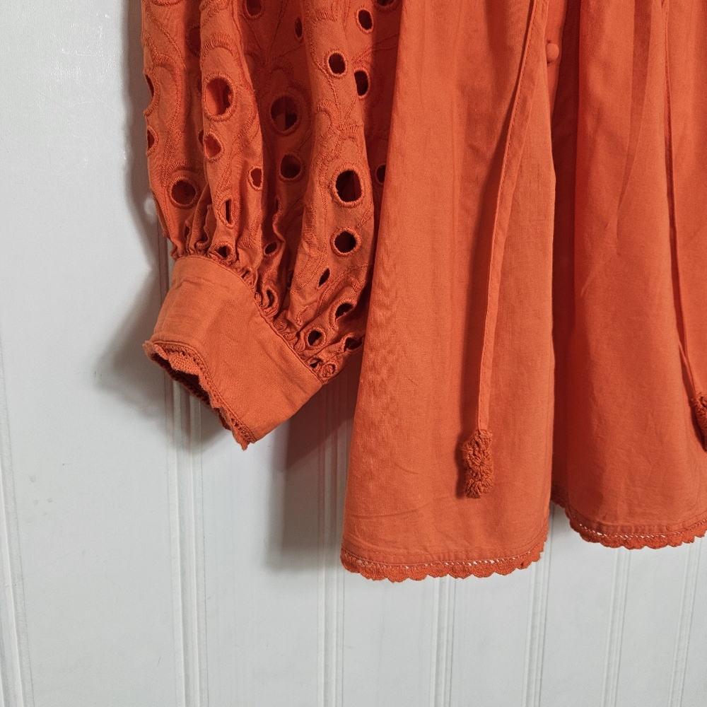 Anthropologie Orange Eyelet Peasant Blouse - Picture 6 of 16